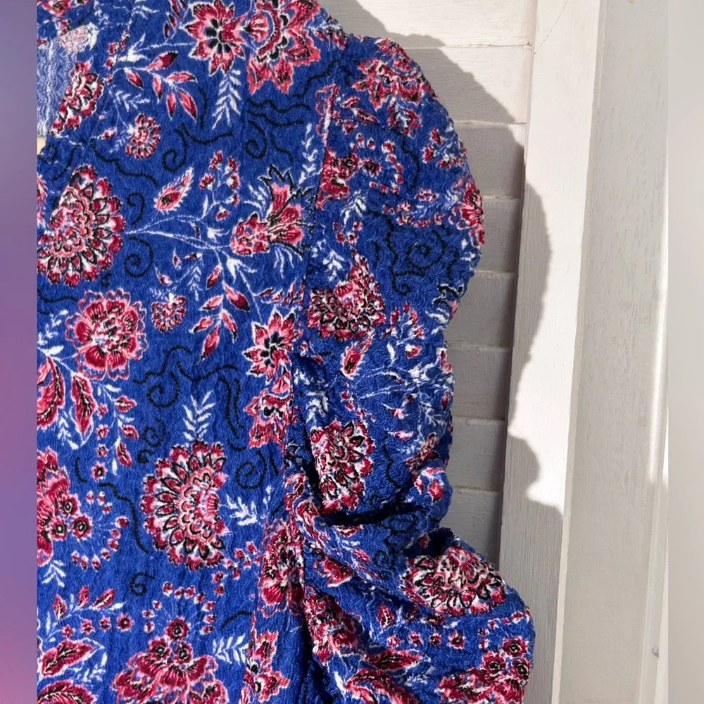 Ann Taylor LOFT Size XL NWT Garden Shirred Puff Long Sleeve Top Cerulean Star